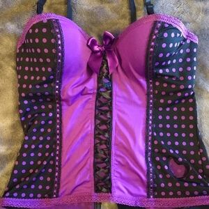 Hot Topic Purple and Black Polka Dot Lace-Up Bustier